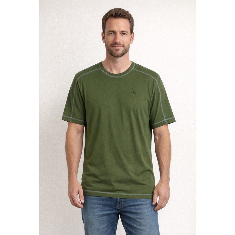 Tommy Bahama Mens's XL Shirt Short Sleeve Olive Green Crew Neck Pullover